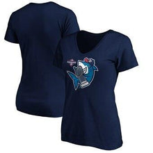 Load image into Gallery viewer, Washington Nationals Majestic Women's 2019 World Series Champions Trophy Shark Short Sleeve V-Neck T-Shirt - Navy MLB Women T-shirt