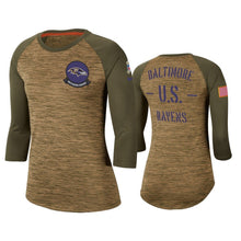 Load image into Gallery viewer, Ravens 2019 Salute To Service Khaki Legend Scoopneck Raglan T-Shirt NFL Quarter Sleeve Women