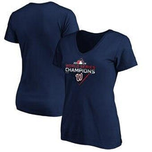 Load image into Gallery viewer, Washington Nationals Majestic Women's 2019 World Series Champions Logo V-Neck T-Shirt - Navy MLB Women T-shirt