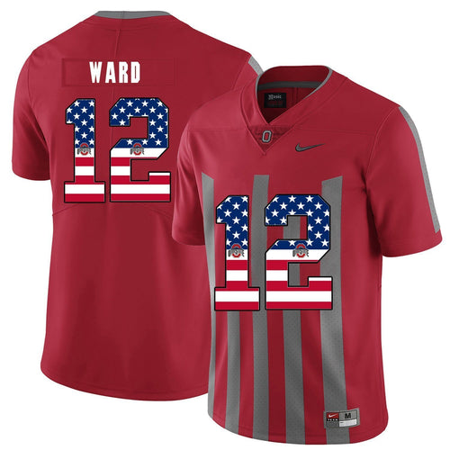 Ohio State Denzel Ward 12 American Flag Red 2 Football Jersey