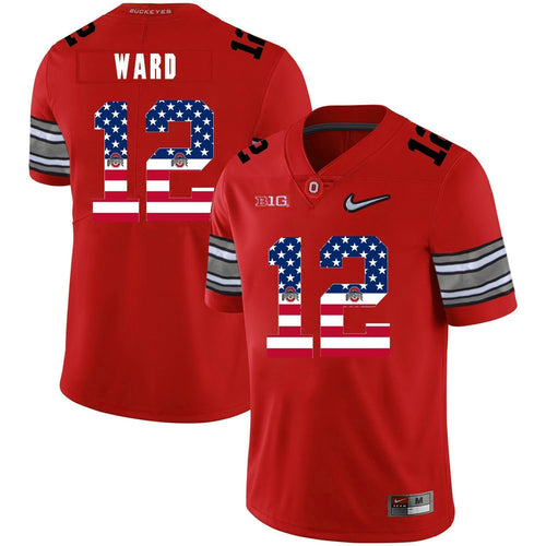 Ohio State Denzel Ward 12 American Flag Red 1 Football Jersey