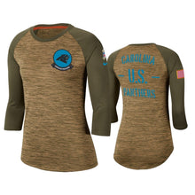 Load image into Gallery viewer, Panthers 2019 Salute To Service Khaki Legend Scoopneck Raglan T-Shirt NFL Quarter Sleeve Women