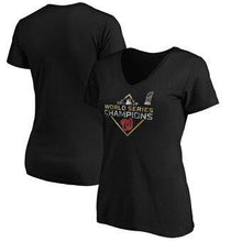 Load image into Gallery viewer, Washington Nationals Majestic Women's 2019 World Series Champions Parade V-Neck T-Shirt - Black MLB Women T-shirt