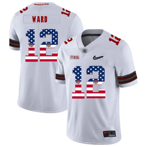 Ohio State Denzel Ward 12 American Flag White 1 Football Jersey