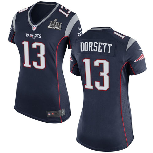 Women's Philip Dorsett #13 New England Patriots Super Bowl Liii Champions Patch 2019 - Navy