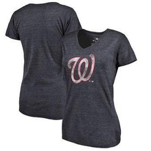 Load image into Gallery viewer, Washington Nationals  Women's Distressed Team Tri-Blend V-Neck T-Shirt - Heathered Navy MLB Women T-shirt