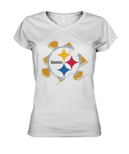 Load image into Gallery viewer, Pittsburgh-Steelers Puzzle Collection T-Shirt 2018 - Ladies V-Neck