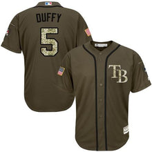 Load image into Gallery viewer, Rays 5 Matt Duffy Green Salute To Service Stitched Mlb Jersey