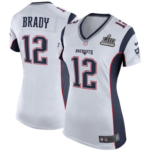 Women's Tom Brady #12 New England Patriots Super Bowl Liii Champions Patch 2019 - White