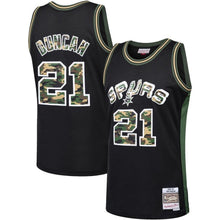 Load image into Gallery viewer, Tim Duncan San Antonio Spurs Mitchell &amp; Ness Straight Fire Camo Swingman Jersey – Black