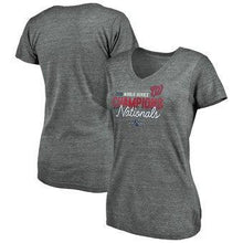 Load image into Gallery viewer, Washington Nationals Majestic Women's 2019 World Series Champions Deuces V-Neck T-Shirt - Heather Gray MLB Women T-shirt