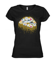 Load image into Gallery viewer, Pittsburgh-Steelers Twinkle Lips Tshirt - Ladies V-Neck
