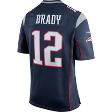 Load image into Gallery viewer, Tom Brady New England Patriots Game Jersey - Navy Blue/Silver