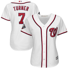 Load image into Gallery viewer, Trea Turner Washington Nationals Majestic Women's 2019 World Series Bound  Cool Base Player Jersey - White MLB Women Jersey