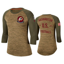 Load image into Gallery viewer, Redskins 2019 Salute To Service Khaki Legend Scoopneck Raglan T-Shirt NFL Quarter Sleeve Women