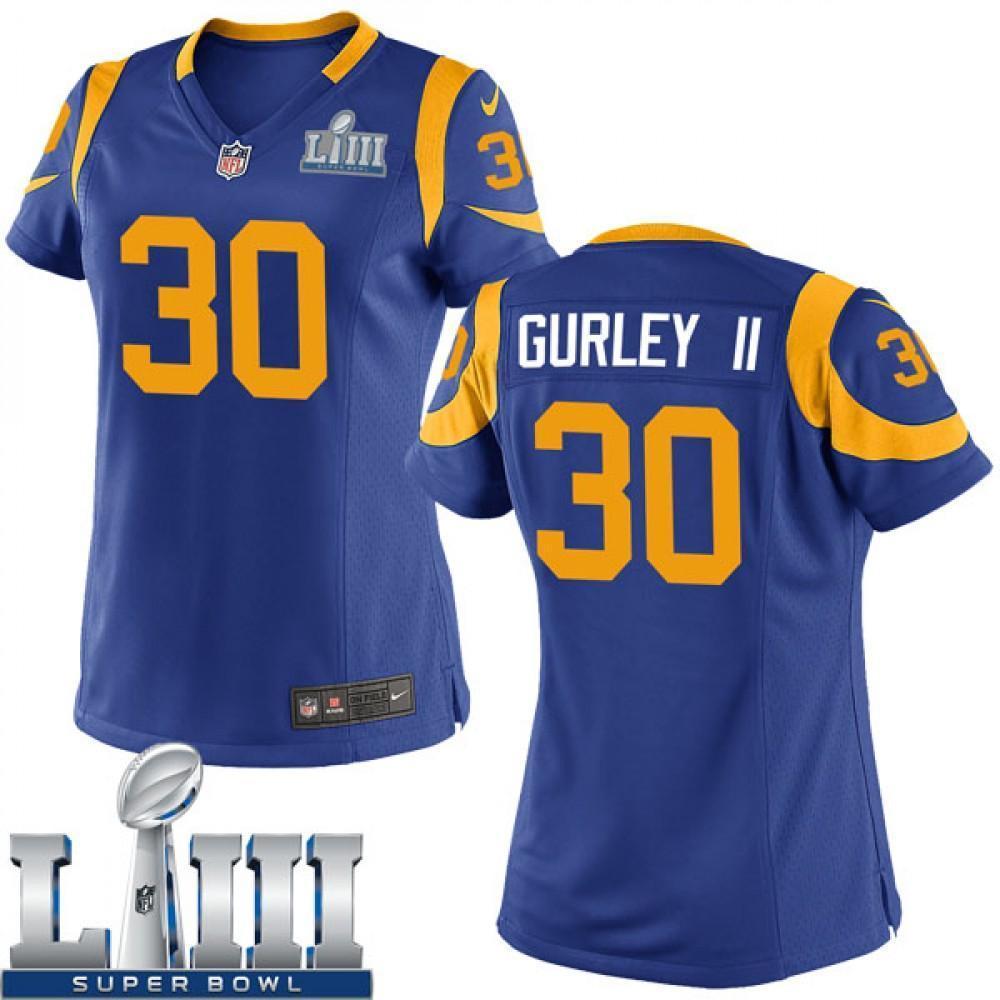 Women's Todd Gurley #30 Los Angeles Rams  Super Bowl Liii Patch 2019 - Royal