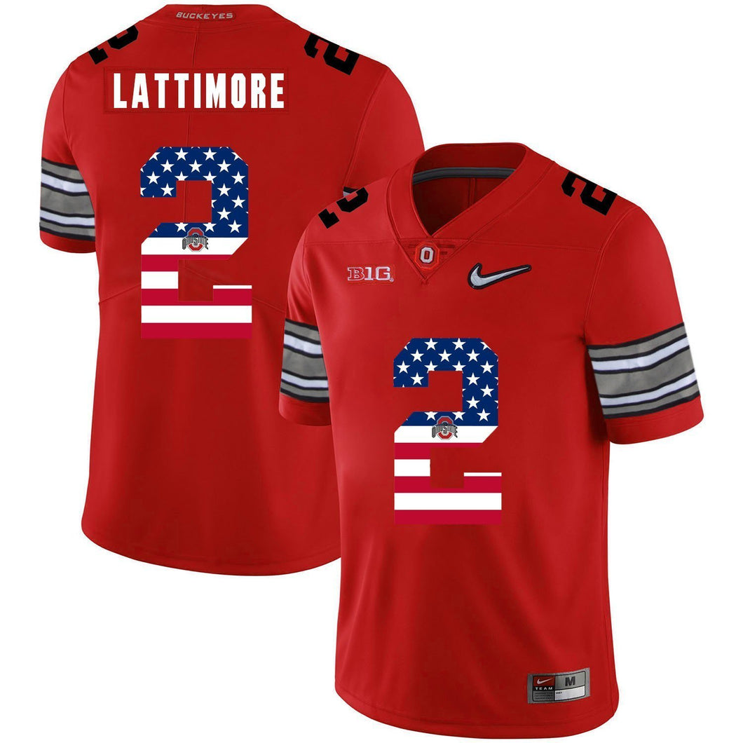 Ohio State Marshon Lattimore 2 American Flag Red 1 Football Jersey