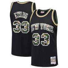 Load image into Gallery viewer, Patrick Ewing New York Knicks Mitchell &amp; Ness Straight Fire Camo Swingman Jersey – Black