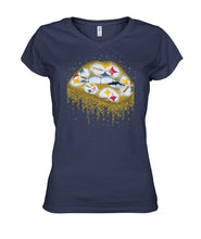 Load image into Gallery viewer, Pittsburgh-Steelers Twinkle Lips Tshirt - Ladies V-Neck