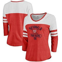 Load image into Gallery viewer, Washington Nationals  Women's Personalized Base Runner Tri-Blend Three-Quarter Sleeve T-Shirt - Red MLB Women T-shirt
