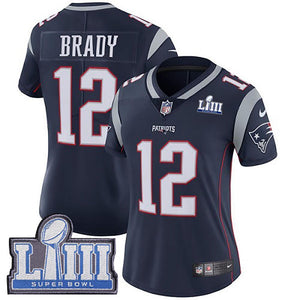 Women's Tom Brady #12 New England Patriots Super Bowl Liii Patch 2019 - Navy