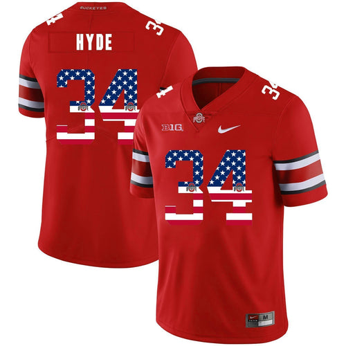 Ohio State Carlos Hyde 34 American Flag Red 3 Football Jersey