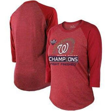 Load image into Gallery viewer, Washington Nationals Majestic Threads Women's 2019 World Series Champions Locker Room Tri-Blend Raglan Three-Quarter Sleeve T-Shirt - Red MLB Women T-shirt