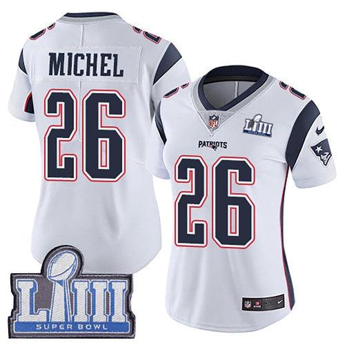 Women's Sony Michel #26 New England Patriots Super Bowl Liii Patch 2019 - White