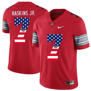 Ohio State Haskins Jr.7 Red American Flag Football Jersey