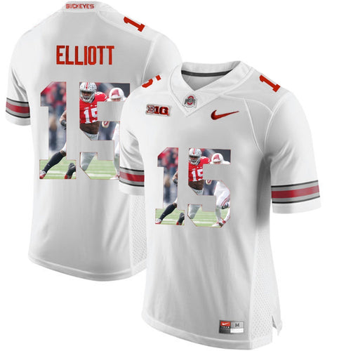 Ohio State Ezekiel Elliott 15 Digital Art White Football Jersey