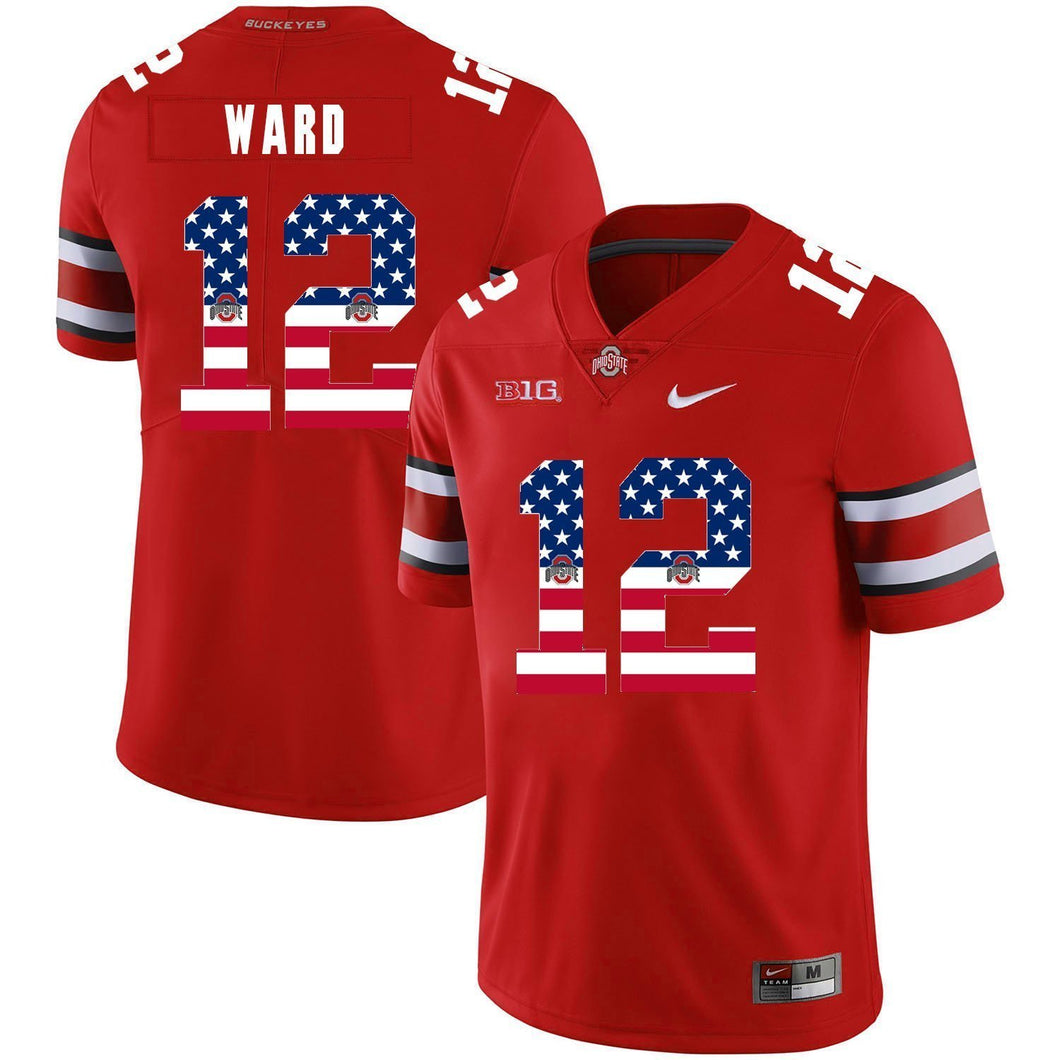 Ohio State Denzel Ward 12 American Flag Red 3 Football Jersey