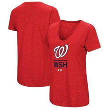 Load image into Gallery viewer, Washington Nationals Under Armour Women's Team Lock-Up Performance Tri-Blend V-Neck T-Shirt - Red MLB Women T-shirt