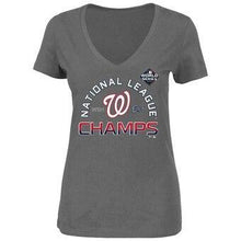Load image into Gallery viewer, Washington Nationals Women's 2019 National League Champions Plus Size Locker Room V-Neck T-Shirt - Heather Charcoal MLB Women T-shirt
