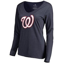 Load image into Gallery viewer, Washington Nationals Women's Secondary Color Primary Logo Long Sleeve T-Shirt - Navy MLB Women T-shirt