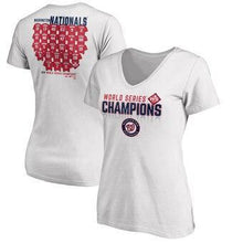 Load image into Gallery viewer, Washington Nationals Majestic Women's 2019 World Series Champions Jersey Roster V-Neck T-Shirt - White MLB Women T-shirt