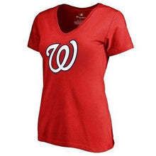 Load image into Gallery viewer, Washington Nationals Women's Team Color Primary Logo V-Neck T-Shirt - Red MLB Women T-shirt