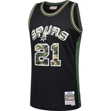 Load image into Gallery viewer, Tim Duncan San Antonio Spurs Mitchell &amp; Ness Straight Fire Camo Swingman Jersey – Black