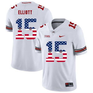 Ohio State Ezekiel Elliott 15 American Flag White 2 Football Jersey