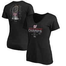 Load image into Gallery viewer, Washington Nationals Majestic Women's 2019 World Series Champions Signature Roster V-Neck T-Shirt - Black MLB Women T-shirt