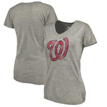 Load image into Gallery viewer, Washington Nationals  Women's Distressed Team Tri-Blend V-Neck T-Shirt - Heathered Gray MLB Women T-shirt