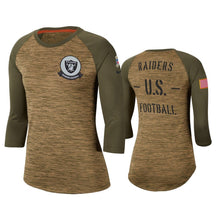 Load image into Gallery viewer, Raiders 2019 Salute To Service Khaki Legend Scoopneck Raglan T-Shirt NFL Quarter Sleeve Women