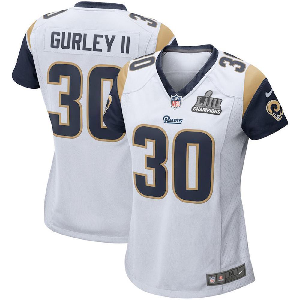 Women's Todd Gurley Ii #30 Los Angeles Rams Super Bowl Liii Champions Patch 2019 - White