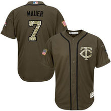 Load image into Gallery viewer, Twins 7 Joe Mauer Green Salute To Service Stitched Mlb Jerseyy