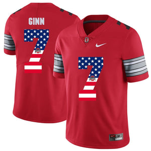 Ohio State Ginn Jr.7 Red American Flag Football Jersey