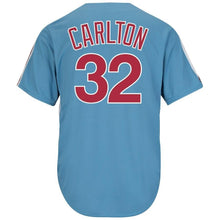 Load image into Gallery viewer, Philadelphia Phillies Steve Carlton Philadelphia Phillies Majestic Cooperstown Collection Cool Base Player Jersey Light Blue