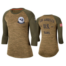 Load image into Gallery viewer, Rams 2019 Salute To Service Khaki Legend Scoopneck Raglan T-Shirt NFL Quarter Sleeve Women