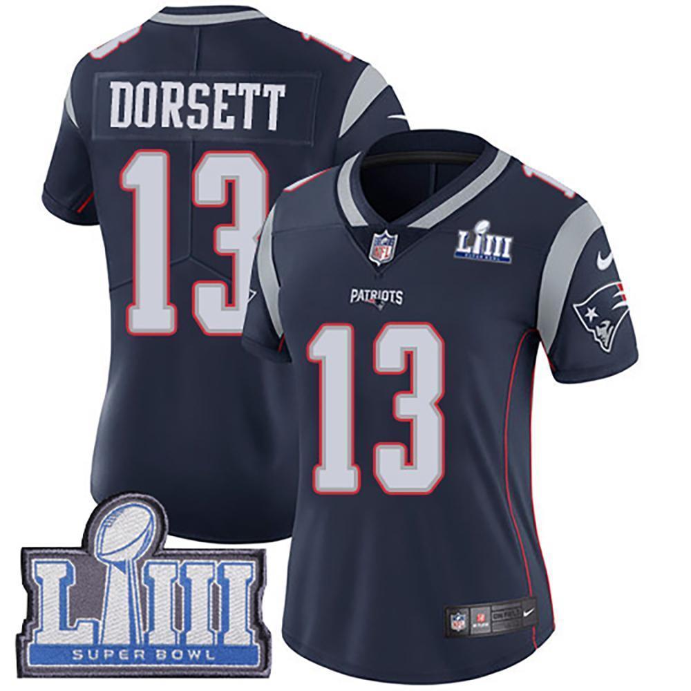 Women's Phillip Dorsett #13 New England Patriots Super Bowl Liii Patch 2019 - Navy