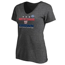 Load image into Gallery viewer, Washington Nationals Women's 2019 World Series Champions Plus Size Neighborhood Play V-Neck T-Shirt - Charcoal MLB Women T-shirt