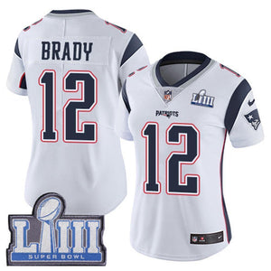 Women's Tom Brady #12 New England Patriots Super Bowl Liii Patch 2019 - White