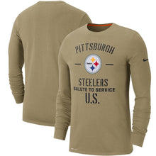 Load image into Gallery viewer, Pittsburgh Steelers Nike 2019 Salute To Service Sideline Performance Long Sleeve Shirt - Tan - NFL Long Sleeve